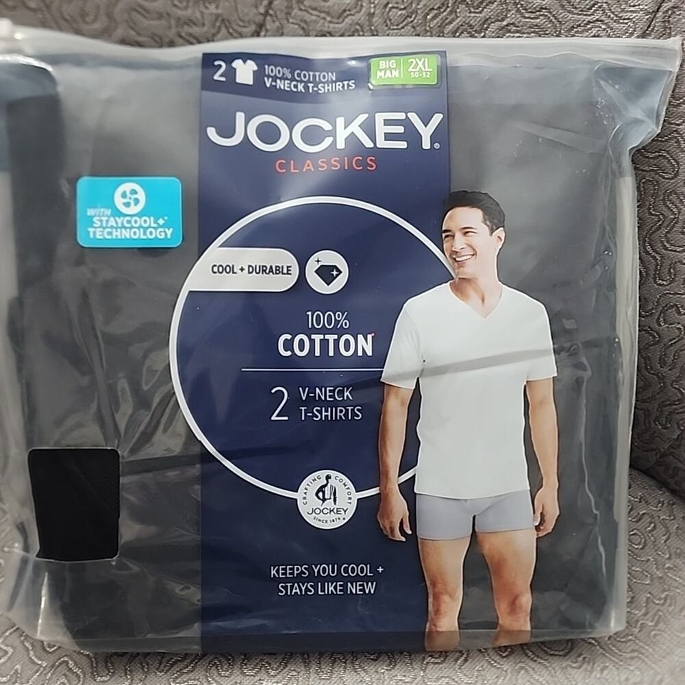 Jockey Men's 2-pack v-neck Cotton tees. 2XL
